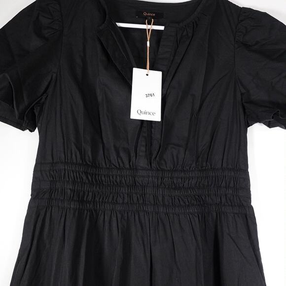 New Quince Womens Black Organic Cotton Tiered Maxi Dress Sz Small Boho 3761-5 - Picture 4 of 11